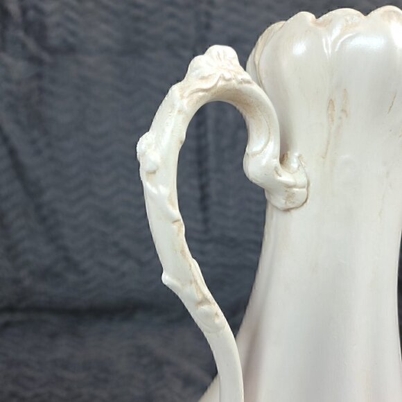 Vintage 1969 Signed Frances Coker 12” White Ceramic Pitcher Rococo Art Pottery - Picture 9 of 15